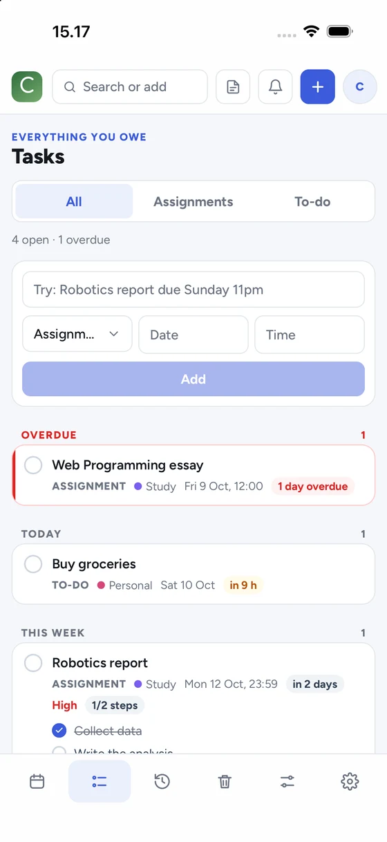 ChronKeep tasks on a phone